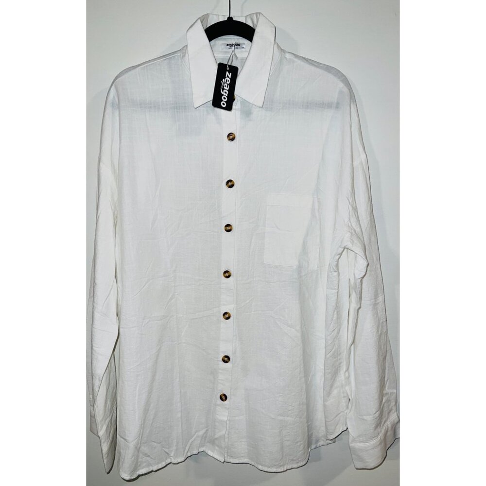 New Zeagoo 3-pc XXL White Loose-Fit Button-Down Shirt, Cami Top & Shorts Set NWT